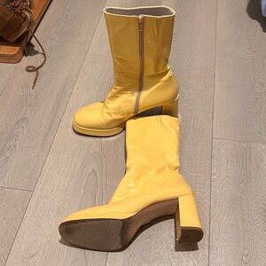 Miista Chic Yellow Patent Platform Mid-Calf Boots Size 40 US 9